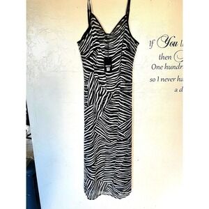DKNY Zebra Print swim cover Mesh Midi Dress Black White DI1CZ908 NWT Large